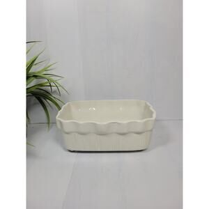 Vintage Brush USA J4-7 Pottery Planter, White Ruffled Ceramic Low Vase